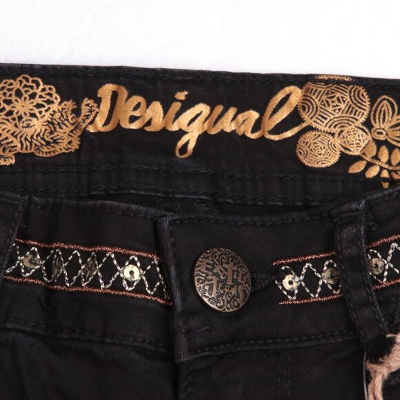 Desigual Exotic Hi-Rise Jeans Lightweight Embroidered Denim Black NEW READ - Picture 11 of 12